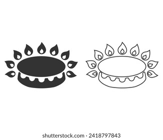 Gas stove burner line icon set in modern flat style sign. Vector illustration