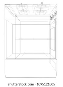 Gas stove concept. Vector rendering of 3d. Wire-frame style. The layers of visible and invisible lines are separated