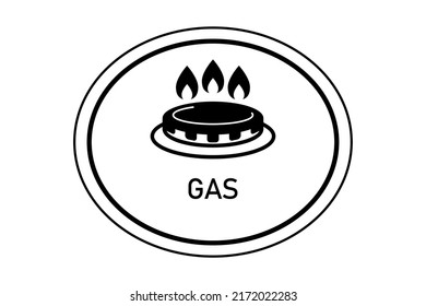 Gas, Gas Stove, Cookware Marking Icons. To Designate A Surface, A Coating. Vector Isolated Illustration On White Background, Black And White Line