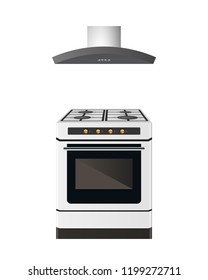 Gas stove with exhaust ventilation. Vector illustration. Kitchen design.
