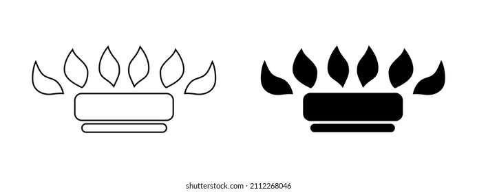 Gas stove fire icon in line and black and white style, silhouetted gas flames isolated on a white background. Vector graphics