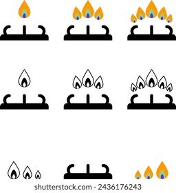 gas  stove and flame intencity set