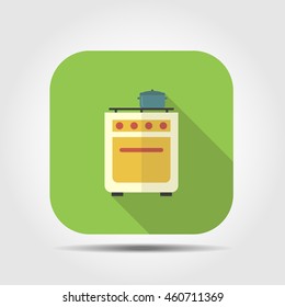 gas stove flat icon with long shadow, vector illustration