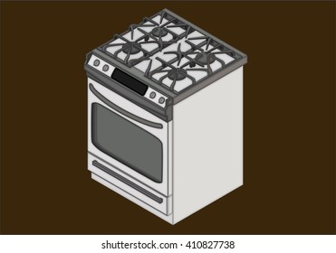 Gas stove with four burners isometric flat vector 3d illustration