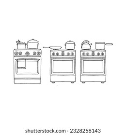 gas stove hand drawn doodle illustrations vector set