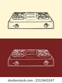 gas stove hand drawn illustration suitable for multiple pupose