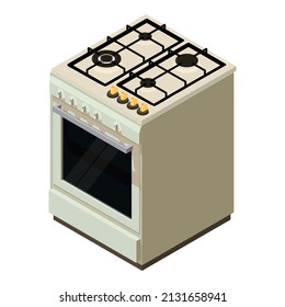 Gasherd Icon isometrische Vektorgrafik. Neuer moderner leerer Gasofen mit 4-Brenner-Ikone. Küchengerät, Haushaltstechnik, moderne Technik