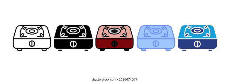 Icono de la estufa de gas Set Colección de estilo múltiple