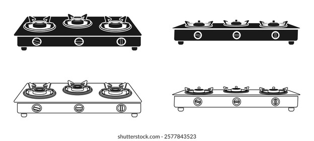 gas stove icon set vector illustration isolated on white background.