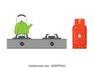 Gas stove and kettle vector illustration on white background