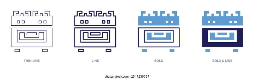 Gas stove kitchen icon in 4 different styles. Thin Line, Line, Bold, and Bold Line. Duotone style. Editable stroke.