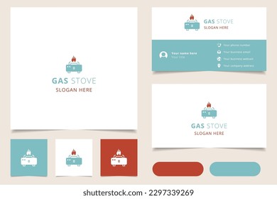 Diseño del logo de la cocina de gas con eslogan editable. Libro de promoción de marca y plantilla de tarjeta de visita.