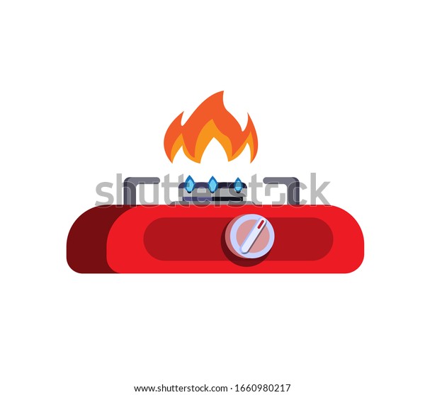 Gas stove mini red, icon\
symbol in cartoon flat illustration vector isolated in white\
background