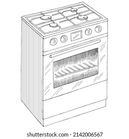 Gas stove oven graphic black white sketch isolated illustration vector