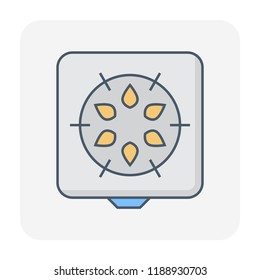 Gas stove vector icon. Household or appliance for food cooking in home kitchen with burner and flame fire from lpg natural gas. That power energy from fossil fuel mixture of propane and butane.