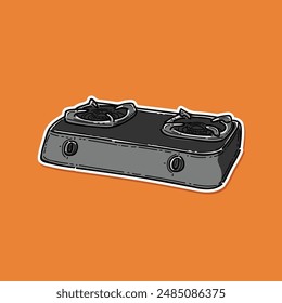 Gas Stove Vector illustration. Flame Gas Fire Stove Stock illustration vector design isolated in an orange background.