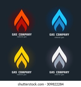 Gas Supplies, heating, fire alarm systems, furnace installation service icon set. Corporate identity concept, business sign template. Vector graphics for energy, gas, flames. Sample text. Editable