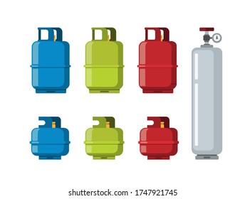 Gas Tank Cylinder, Liquefied Petroleum Gas Collection Icon Set. Cartoon Flat Illustration Vector In White Background