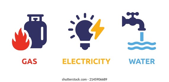 Gas tank, electricity and water supply icon vector isolated on white design.