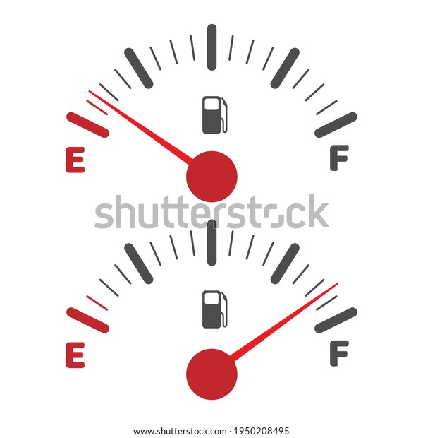 Gas tank indicator icon. Fuel level dial, empty\
and full indices indicators vector image, car fulling or vehicle\
gasoline dashboard symbols