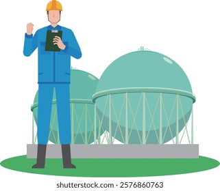 Gas tank and male worker illustration