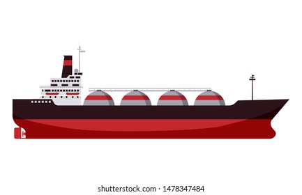 Gas tanker LNG carrier natural gas. Carrier ship. Vector illustration isolated cartoon flat design