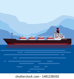 Gas tanker LNG carrier natural gas. Carrier ship. Vector illustration isolated flat design