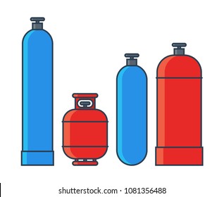 Gas tanks set. Various gas tanks in flat line style. Vector illustration