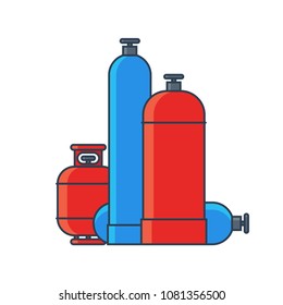 Gas tanks set. Various gas tanks in flat line style. Vector illustration