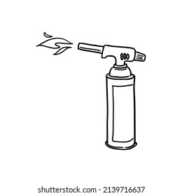 Gas torch or burner for fire, hand drawn line illustrator