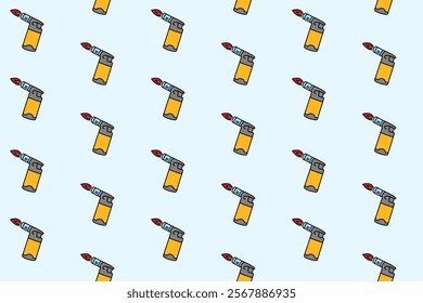 gas torch lighter with flame colorful doodle seamless pattern on blue background. retro blow torch with fire background. portable gas torch wallpaper. pattern background with fire torch for adventure