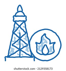 vector de icono de esbozo de torre de gas. Señal de la torre de gas de la línea azul del doodle dibujada a mano. ilustración de símbolo aislado