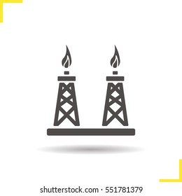 Gas towers icon. Drop shadow silhouette symbol. Gas derrick. Negative space. Vector isolated illustration
