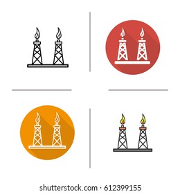 Gas towers icon. Flat design, linear and color styles. Isolated vector illustrations