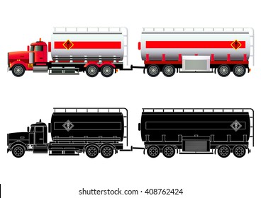 Gas Transporter. LNG Tanker Truck. Vector Illustration. Flat Style. Silhouette. Icon. Isolated On White 