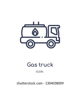 gas truck icon from transport outline collection. Thin line gas truck icon isolated on white background.