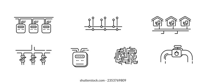 Gas utilities line icon set. Connection. Editable stroke illustration