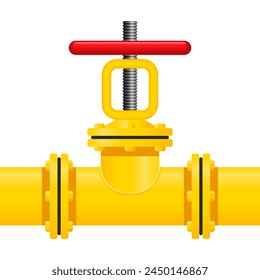 Ilustración realista de válvula de gas - puerta de gasificación amarilla para tuberías de gases fósiles