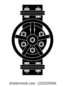Gas valve in top view flat monochrome illustration - gasification gate for fossil gases
