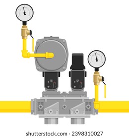 Gas valve train for combustion system - piping with different shutoff devices, switches and monitoring tools