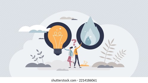 Gas vs electric heating comparison or usage for household utilities tiny person concept. Appliances using electricity or methane power as effective and cheaper resources supply vector illustration.