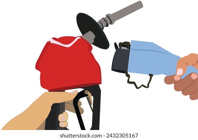 Gas vs EV, which is greener isolated on transparent background.
