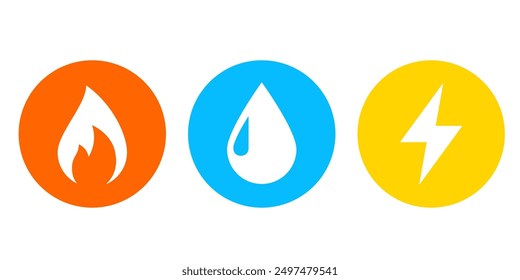 Gas Water Electricity button icon. Clipart image isolated on white background