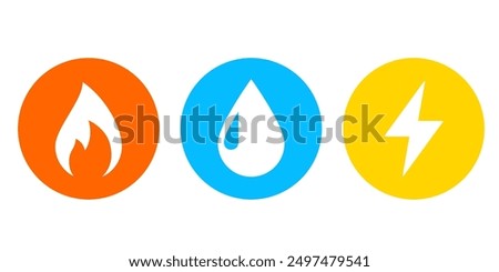 Gas Water Electricity button icon. Clipart image isolated on white background