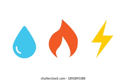 Gas Water Electricity icons. Clipart image isolated on white background. Miscellaneous sign symbol