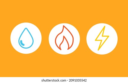 Gas Water Electricity icons. Clipart image isolated on yellow background. Miscellaneous sign symbol - Shutterstock ID 2091035542