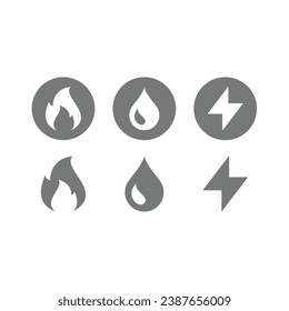 Juego de iconos vectores de utilidades de gas, agua y electricidad. Símbolos del servicio de utilidad pública.