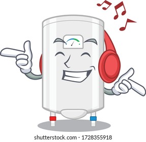 Gas water heater Cartoon design concept listening music