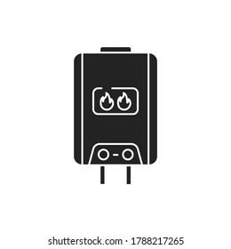 Gas water heater for home black glyph icon on white background. Home heating. Pictogram for web page, mobile app, promo. UI UX GUI design element.