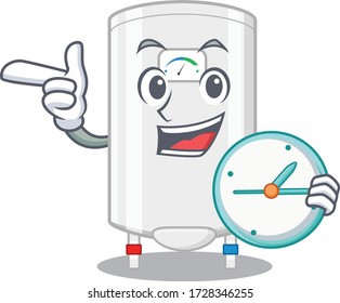 Gas water heater mascot design concept smiling with clock
